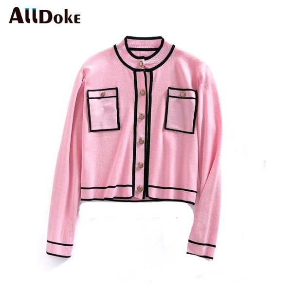 

women's knits & tees alldoke spring summer 2021 green knitted cardigan women o-neck long sleeve pockets patchwork high waist jacket muj, White
