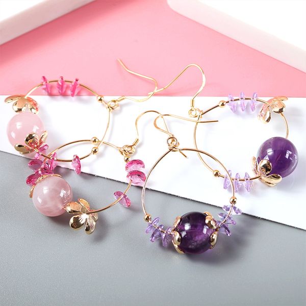 

amethyst natural powder crystal earrings section dangle chandelier, Silver