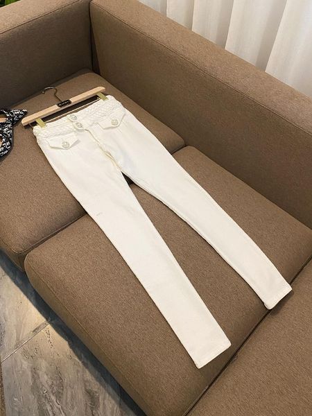 

women's pants & capris june lips 2021 autumn white feet waist slim skinny nine-point jeans, Black;white