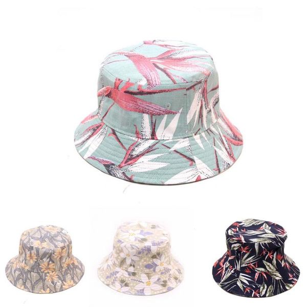 

wide brim hats 2021 fashion fisherman's hat floral print bucket bob caps hip hop gorros men women cotton streetwear, Blue;gray