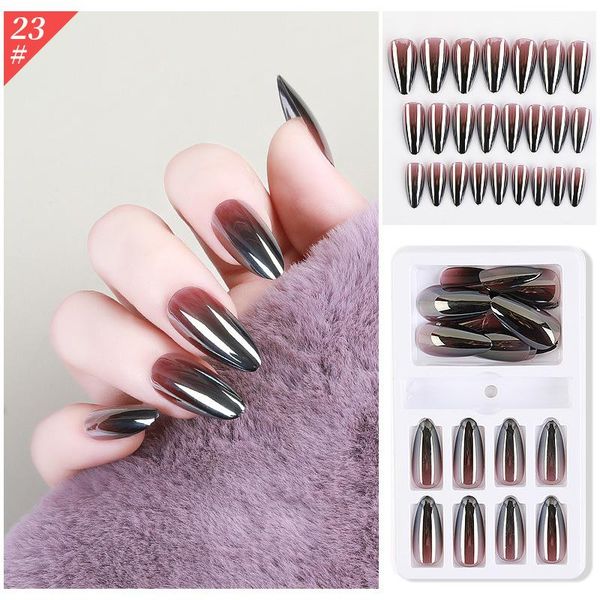 

24pcs gradients wear long paragraph fashion manicure patch false nails save time wearable nail art kits