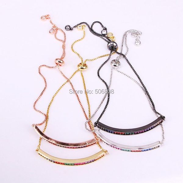 

charm bracelets 6pcs zyz-b6942 curved bar cubic zirconia cz zircon crystal adjustable for women, Golden;silver