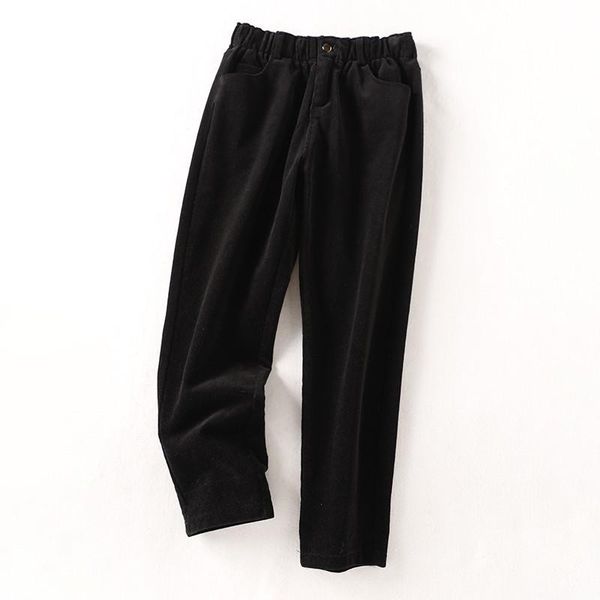 

women's pants & capris autumn and winter women trousers leisure corduroy material nine points button zip placket elastic waist black, Black;white