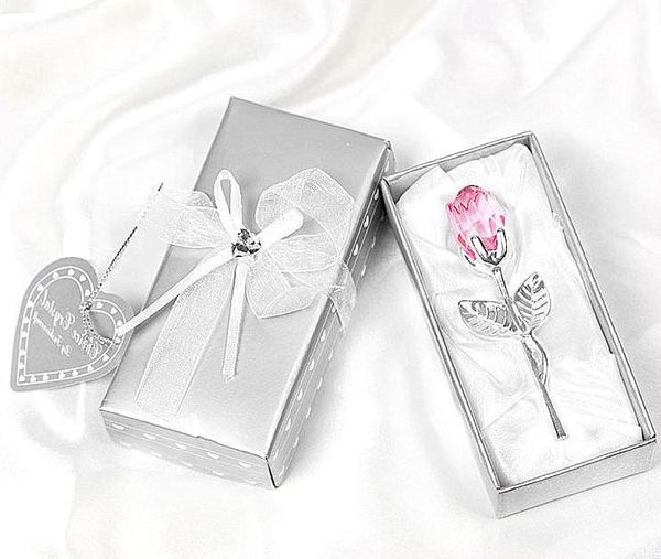 

100pcs wedding favors and gifts back for guests crystal pink rose long stem valentine's day gif wholesale party favor