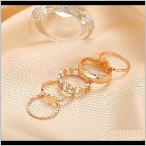 

band jewelryrings chain fashion trend personality party for women golden heart-shaped rings 5-piece set ring drop delivery 2021 4xnah, Silver