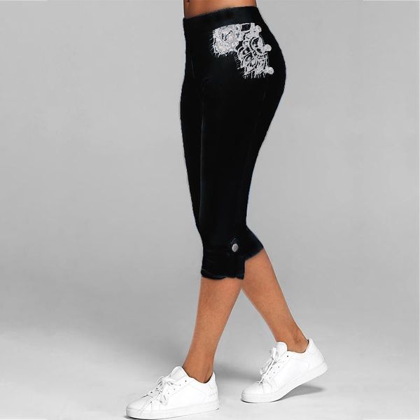 

women's pants & capris women 2021 summer slim lace print elastic casual cropped trousers stretch plus size 5xl capri gym clothing, Black;white