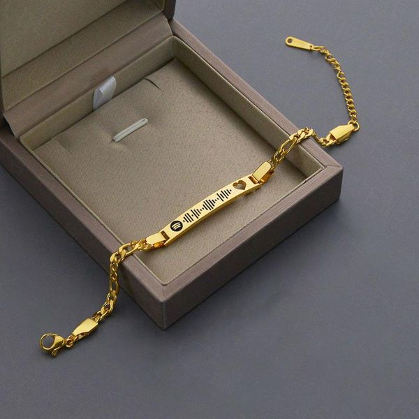 

link, chain personalized engraved music spotify scan code 1pcs trendy stainless steel bangle 2color for men women jewelry gift, Black