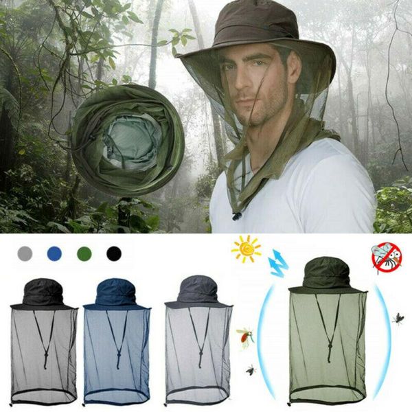 

cloches outdoor uv protection face head mesh net hat resistant bee mosquito bug sun cap, Blue;gray