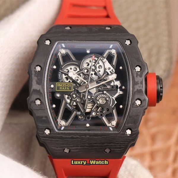 

wristwatches luxury men rafael nadal skeleton dial ntpt whole carbon fiber automatic mechanical watch blue red rubber sport watches, Slivery;brown