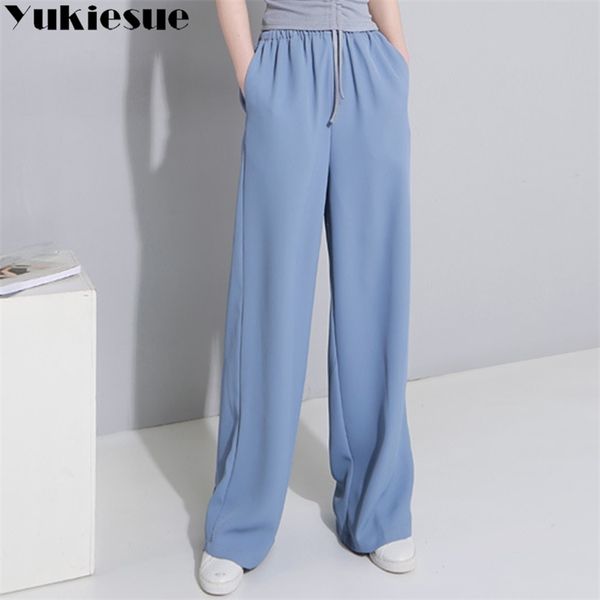 

wide leg pants women trousers for loose elastic high waist straight solid ol office 's 210608, Black;white