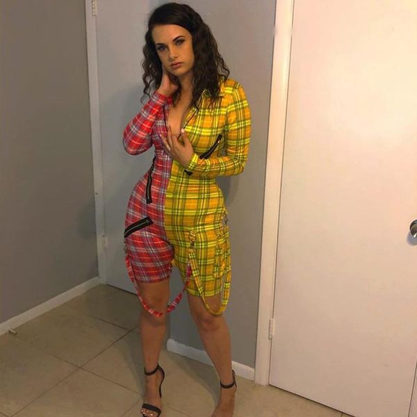 

women's jumpsuits & rompers dpsde 2021 women spring street style long sleeve lapel zipper stitching color short pants, Black;white