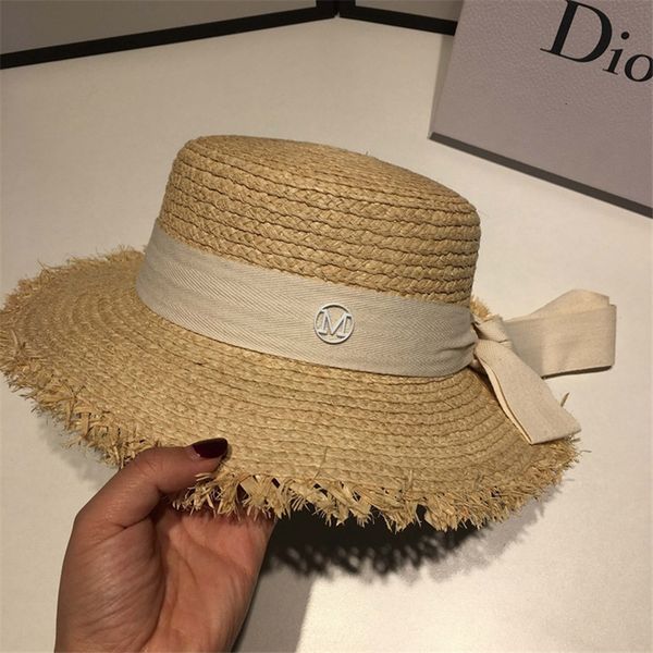 

women's sharafe cute bow straw standard flat versatile sunscreen hat, Yellow