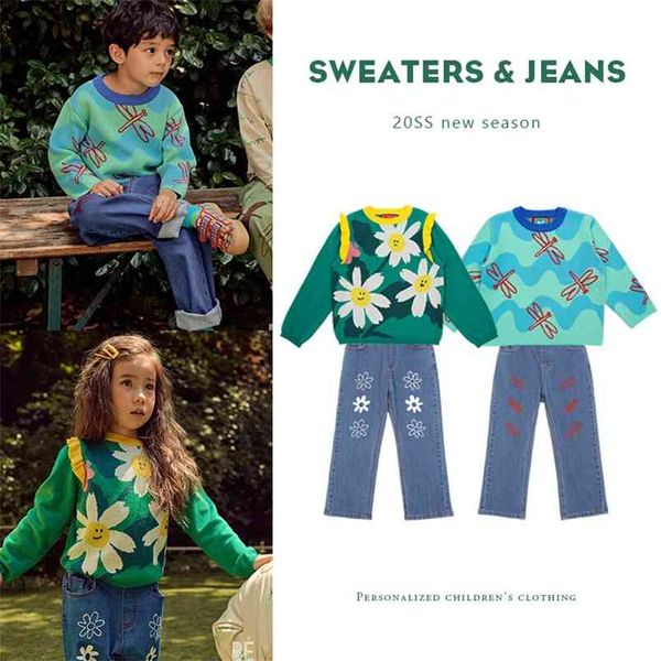 Зимний корейский детский свитер Dragonfly шаблон малыш мальчик девушка топы бренда детская одежда 210619