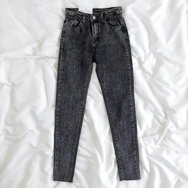 

women's jeans retro high waist stretch slim denim pants, Blue