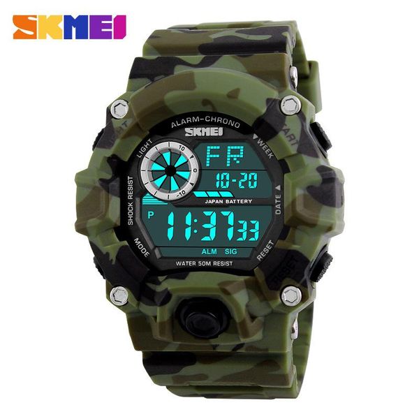 

camouflage armygreen sport watch men alarm digital led waterproof wristwatches male military watches relogio masculino, Slivery;brown