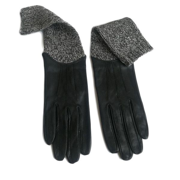 

five fingers gloves fashion women' knitted sleeve stitching design super long leather thin silk lining s2647, Blue;gray