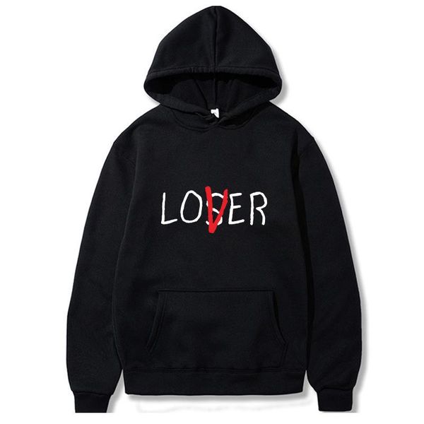 

trend lover loser letter print hoodie autumn fashion pocket pullover sweater men and women couple clothes, Black