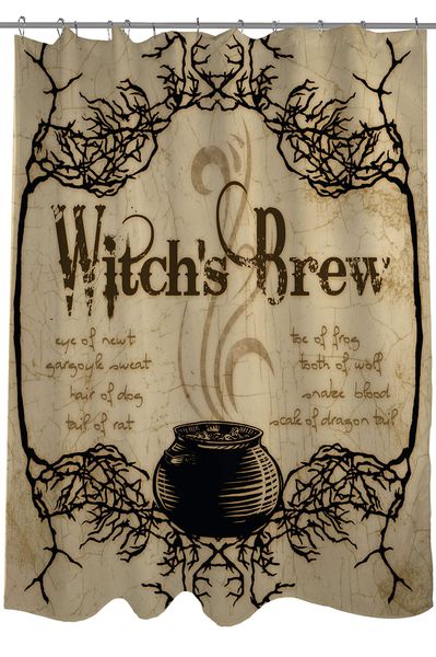 

witch's brew halloween shower curtain by kate ward thacker, standard , tan/multi