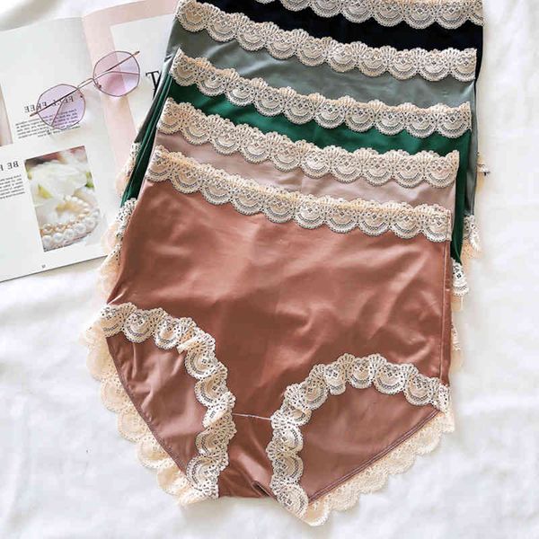 

women's seamless large sizes lace silky soft quality high waist satin panties female underwear plus size, Black;pink