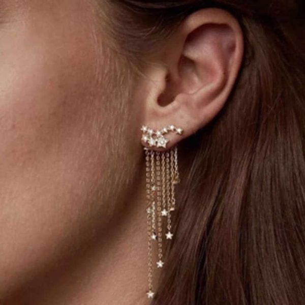 

long tassel star stud earrings, Golden;silver
