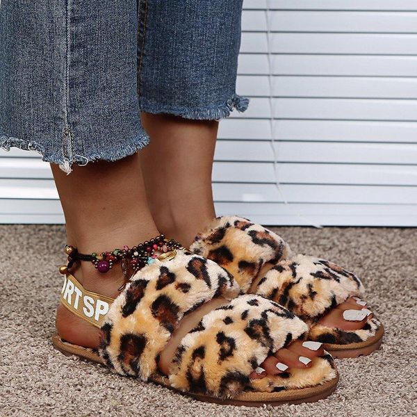 

women's comfortable slippers faux furwarm flat shoesbedroom furry a, Black