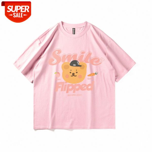 

befearle college style japanese small fresh print short-sleeved men and women couples same paragraph loose t-shirt tide brand ins #ad3h, White;black