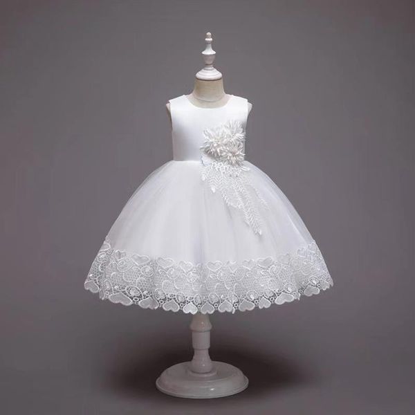 

flower girls dress illusion sleeveless o-neck tulle lace embroidery appliques pearls luxury white kids party princess gown f514 girl's, Red;yellow