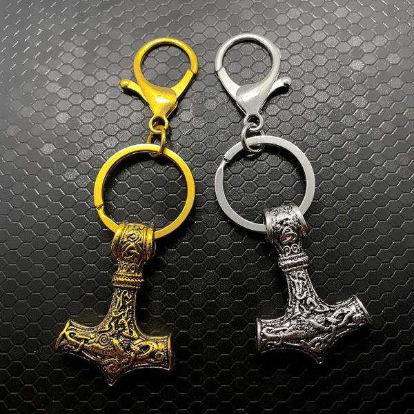 

keychains nordic mythology jewelry antique gold metal celtic knot symbol ares hammer claw pendant keychain, Silver