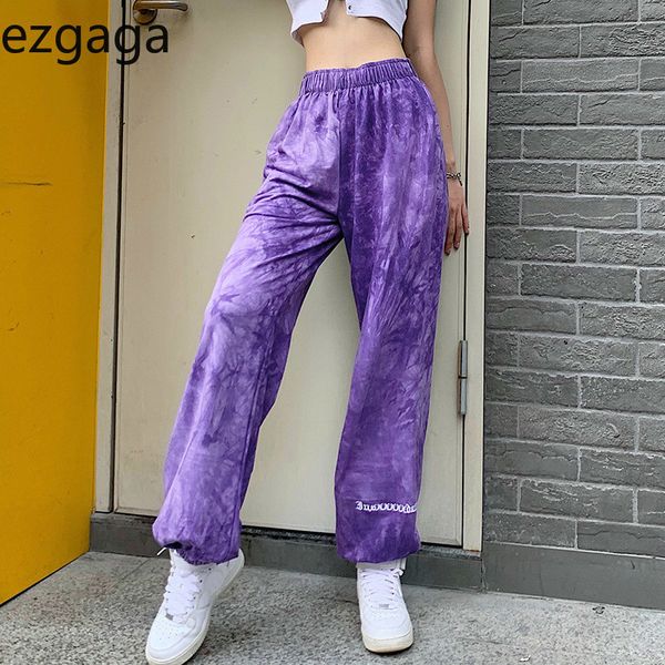 

ezgaga pants women joggers fashion tie dye letter embroidery elastic waist loose sport trouser thin autumn femme pantalon casual 210430, Black;white