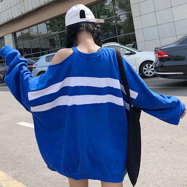 

women's hoodies & sweatshirts casual off shoulder fashion brand oversize women clothes hollow out korean style pullovers hipster sweats, Black