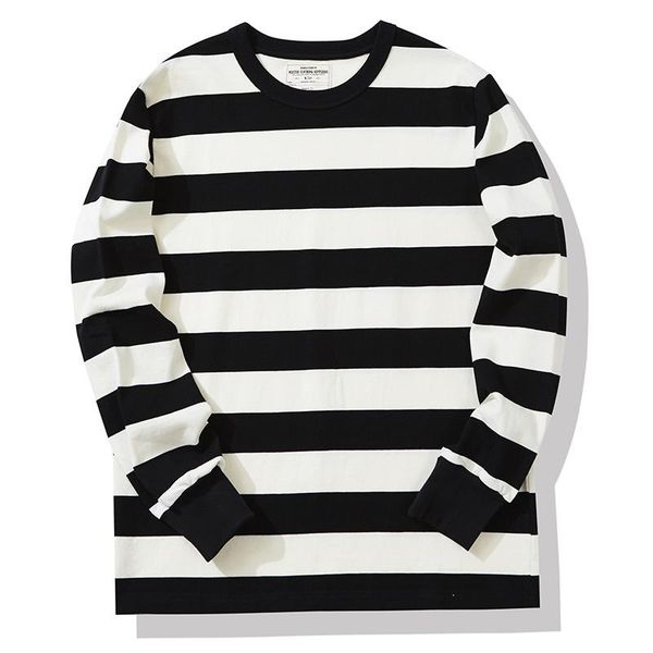 

men's t-shirts ok0201 american vintage 280g heavyweight cotton striped long sleeve t-shirt men autumn navy classical casual thick pullo, White;black