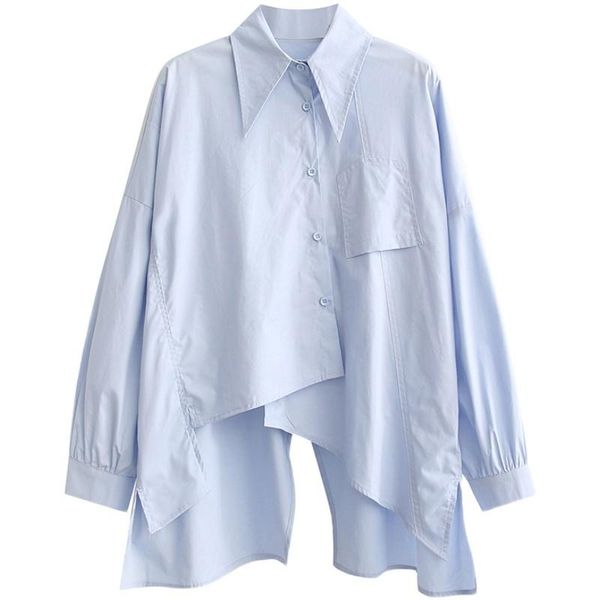 

women's blouses & shirts [ewq] korea chic casual trendy women lapel single-breasted blouse fashion loose irregular long-sleeved shirt a, White