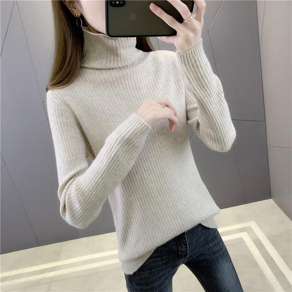 

women's sweaters room 209855, row 1, no. 2 middle] real s solid color high neck pullover bottomed shirt [1025] 36, White;black
