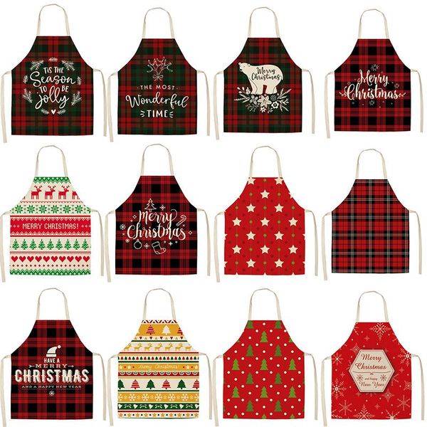 

aprons 1pcs linen plaid christmas apron decoration kitchen restaurant clean bakery cafe accessories year navidad 2022