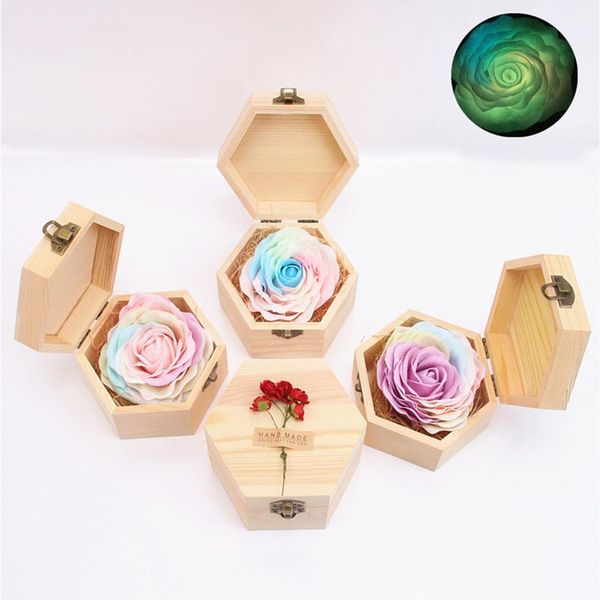 

decorative flowers & wreaths luminous soap rose with wooden box simulation eternity flower rainbow valentine's day romantic wedding gif