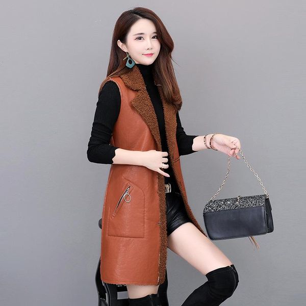 

women's vests plus size autumn winter women pu vest coat fashion casual slim double wear berber fleece for outerwear, Black;white