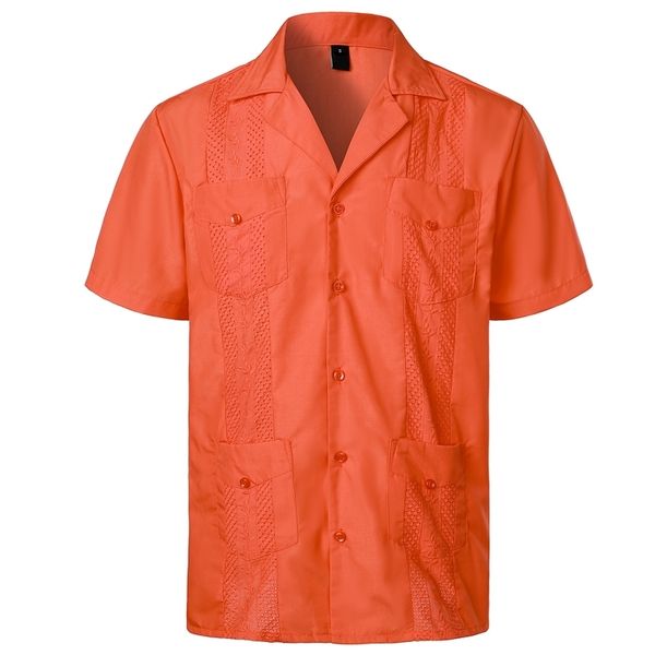 

men's short sleeve cuban guayabera shirt button up cotton linen lapel collar shirts mexican caribbean style beach wedding shirt 210522, White;black