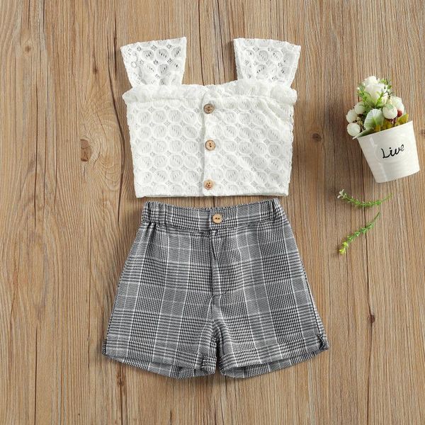 

toddler baby infant kid girls clothes summer 2pcs square collar sleeveless + high waist short fashion outfits set 6m-3y clothing sets, White