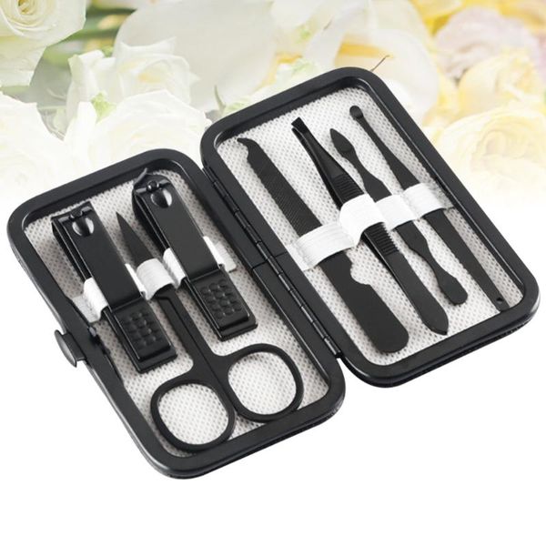 

nail art kits 7pcs professional manicure suits multipurpose clipper cutter trimmer file with case(black)
