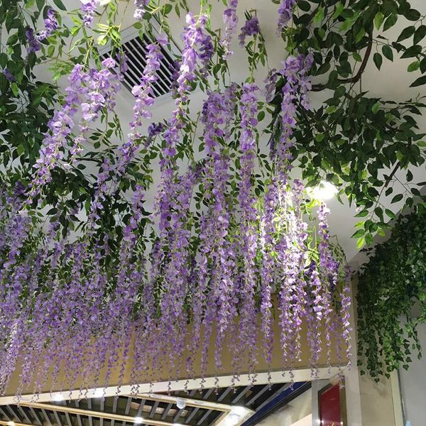 

artificial wisteria flower garland fake hanging flowers home wedding decor plantas artificiales mariage decorative & wreaths