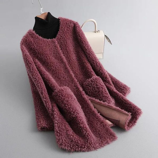 

women's fur & faux women 2021 winter warm fluffy real wool coat female genuine lamb shearling overcoat ladies fashion casual outwear a5, Black