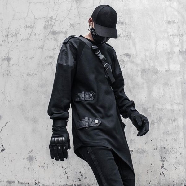 

men's hoodies & sweatshirts autumn pullover men harajuku patchwork irregular techwear streetwear loose dark black man