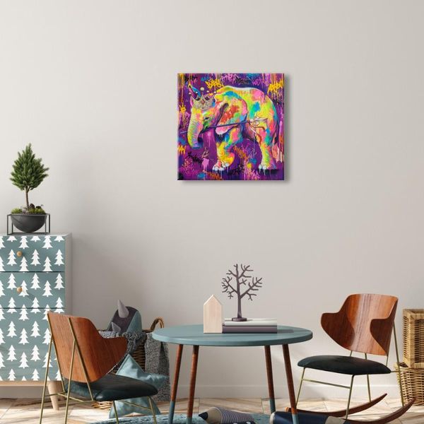 

paintings no frame colorful elephants on purple background poster wall art print canvas pictures home decor
