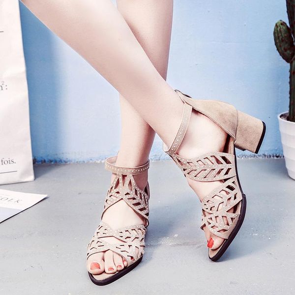 

women sandals fashion elegant party shoes zip mid square cover heel platform summer sequined, Black
