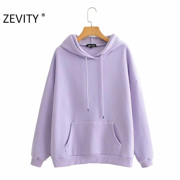 

women's hoodies & sweatshirts zevity women fashion long sleeve leisure hooded female basic front pockets fleece hoodie chic pullover h, Black