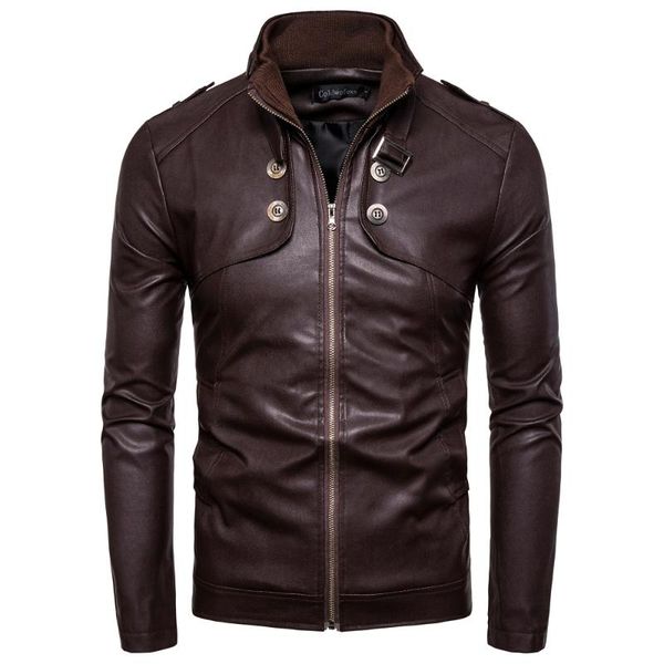 

men's jackets warm plush leather cardigan men long sleeve zipper casual coat soft motorcycle biker classic jacket, Black;brown