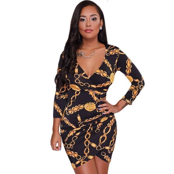 

casual dresses v-neck irregular dress fashion style print women's wear, Black;gray