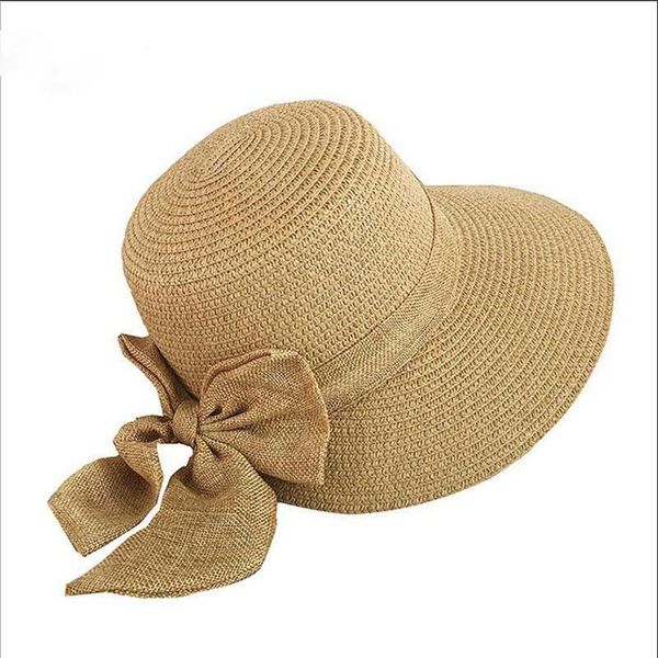 

stingy brim hats women's sunhat ladies girl floppy straw sunscreen bow-knot summer 2021 fashion elegant simple holiday seaside solid, Blue;gray