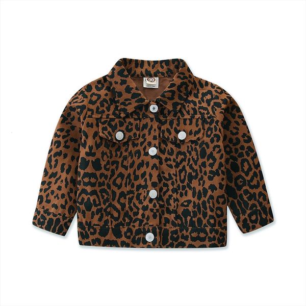 

focusnorm 1 6y fashion kids girls leopard print jacket lapel long sleeve single breasted casual coat, Blue;gray