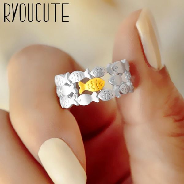 

wedding rings charming open fish ring for women vintage boho party gothic punk jewelry gifts girls 2021, Slivery;golden